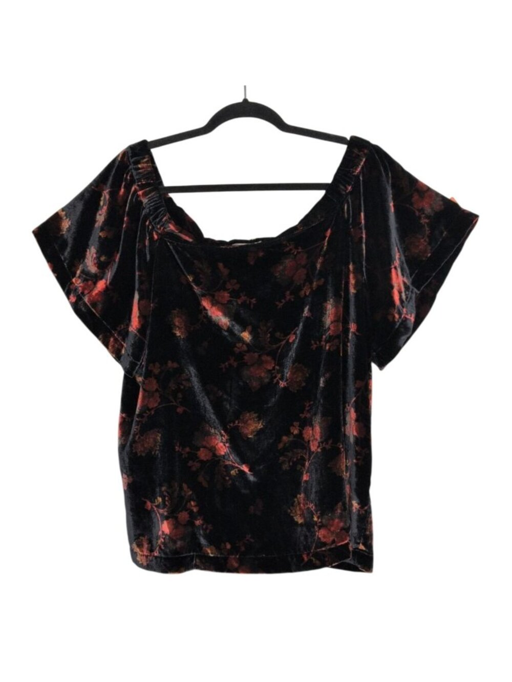 LOFT Velvet Floral Off Shoulder Shirt Womens Size XL Black Whimsigoth Romantic